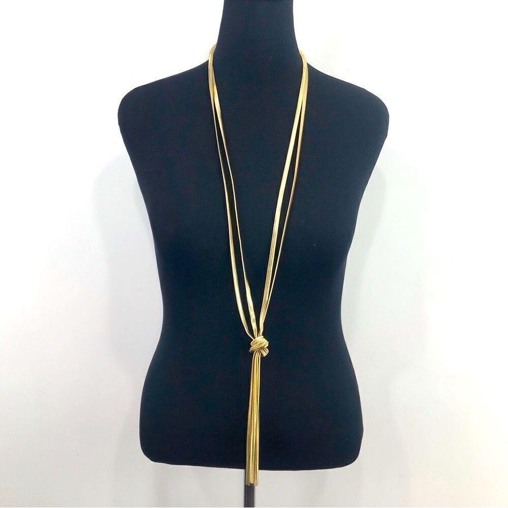 Express Gold Multi Strand Low Knot Flexible Ribbed Contemporary Necklace NEW